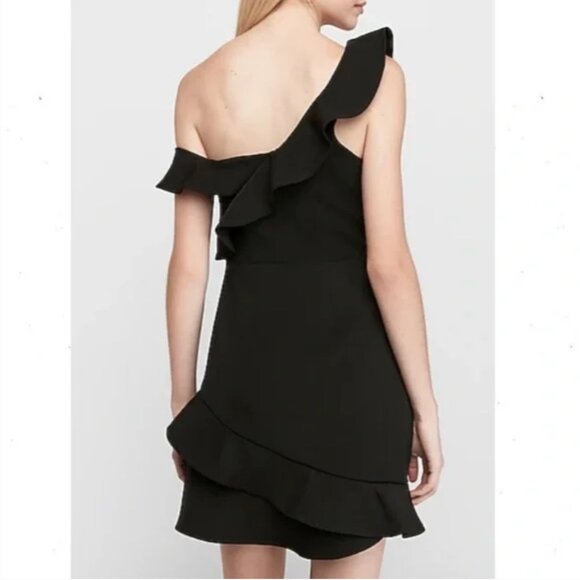 Express Off The Shoulder Ruffle Sheath Dress in Black - Picture 2 of 3